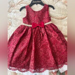 American Princess Burgundy Lace Dress with Bow